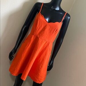 COPE Bright Orange Scalloped V-Neck Spaghetti Strap Dress
